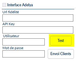 Bouton Test actif dans l'interface de configuration de la Caisse