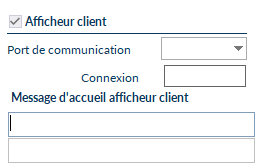 Fenêtre Paramètre Périphériques avec la case Afficheur Client cochée et le port COM sélectionné
