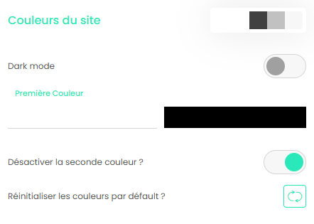 Palette de choix des couleurs avec confirmation d'enregistrement affichée à l'écran.