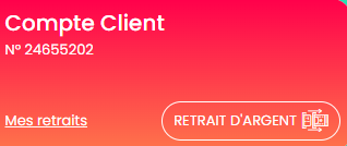 Bouton de retrait d'argent mis en évidence dans l'encadré Compte Client sur la droite de l'écran.