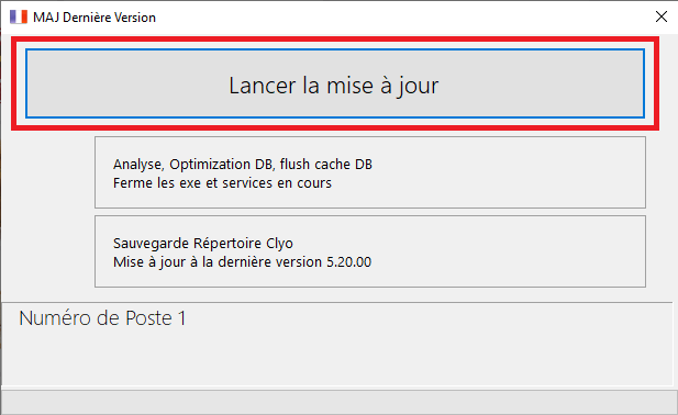 Fenêtre MAJ Dernière Version avec le bouton Lancer la mise à jour encadré